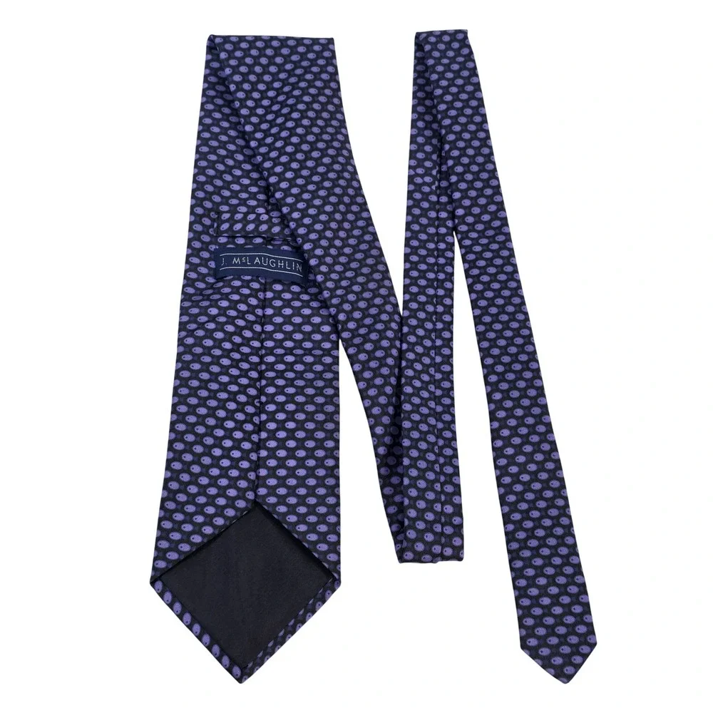 J. McLaughlin Mens Purple Silk Fish Pattern Classic Necktie Made in USA